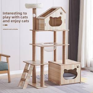 โครงไม้สำหรับแมวแบบชิ้นเดียวทันสมัย พร้อมบ้านแมวในตัว กระบะทรายแมว ขายตรงจากโรงงาน บรรจุกล่อง ของใช้และของเล่นสำหรับแมว - Product Image 1
