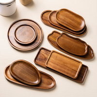 Plateau de service multifonctionnel moderne et minimaliste en bois d'acacia pour collations, thé et gâteaux, en bois massif