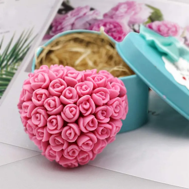 Mold Silicone Candle Silicone 3D Rose Flower Love Heart Shape Mold DIY Fondant Sugar Pudding Soap Candle Mould For Wedding Valentine Cake Chocolate