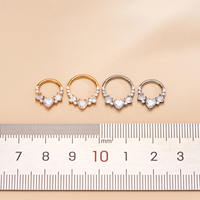 Anneaux de nez en titane G23, clous, anneaux de septum, 16G, forme de cœur, bijoux de piercing corporel pour femmes, segment articulé, clicker avec zircon