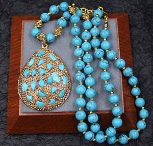 Collar de turquesa Natural caliente, cadena de suéter azul con incrustaciones de diamantes checos, collar de piedra, gargantillas de moda, collares - Product Image 3