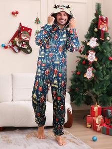 Combinaison thermique à carreaux rouge et noir pour Noël, avec logo sur le devant, pyjamas assortis pour la famille - Product Image 5