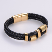 Bracelet en cuir véritable tressé à double couche avec fermoir magnétique personnalisé en acier inoxydable 316L pour hommes Bracelets à la mode