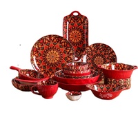 Service de table en porcelaine multicolore de style bohème de haute qualité avec motifs végétaux, compatible micro-ondes, pour la maison