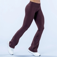 Celana Yoga Wanita Pinggang Elastis Tinggi Tanpa Jahitan, Celana Olahraga Lari Model Kaki Lebar Mewah, Celana Fitness Berkuda Model Bell-bottom, Bahan Washed