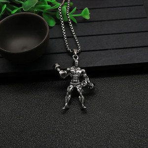 Collier pendentif haltère en acier inoxydable Yunnique, design de dessin animé unisexe, bijoux de gym - Product Image 5