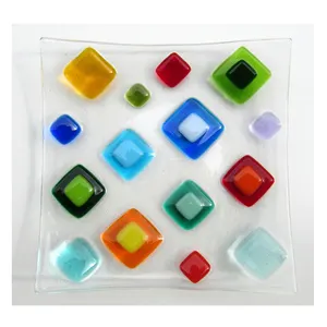 Bright Colorful Diamonds Fusion Tiles Decorative Clear Fused Glass Plate 9cm 13cm 16cm Small Medium Large Three Types Wholesale