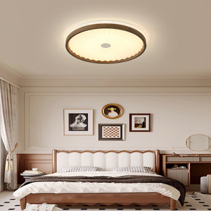 New Chinese Style Walnut Wood Grain Round <b>Ceiling</b> <b>Light</b> Led Bedroom Study Main <b>Light</b> 10-15 Sqm Hardwired Switch Control - Product Image 2
