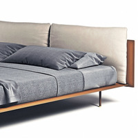 Lit double design nordique-italien post-moderne, style contemporain, panneau en bois massif, minimaliste moderne, confortable, chambre à coucher en acier