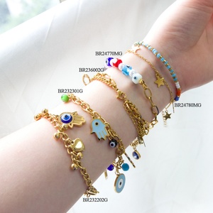 Bracelet en acier inoxydable plaqué or pour femme, motif œil et cœur, tendance et en promotion - Product Image 6