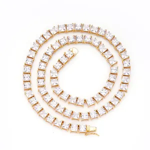 다색 자연적인 Cz 다이아몬드는 이름 목걸이 단단한 금 10k 공주 커트 6mm 925 14k 테니스 사슬 목걸이를 개인화했습니다
