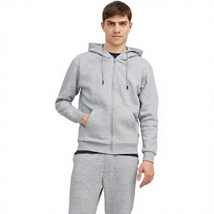 OEM Plain Light Grey Melange <b>Zip</b> <b>Up</b> Hoodie Men Fleece Sweatshirt Jacket Wholesale - Product Image 1