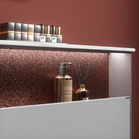 Mueble de Baño Flotante de Diseño con Espejo LED en Forma de Gota de Agua, Antivaho y Gabinete de Almacenamiento que Ahorra Espacio