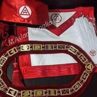 Carré rouge et boussole avec tablier en cuir G | Tablier de broderie à la main de maître maçon de rite écossais