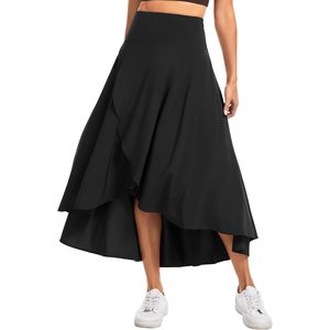 Jupe longue fluide taille haute pour femme FOXA, ourlet asymétrique, short intégré, couleur unie, vêtement de fitness - Product Image 1