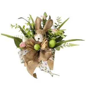 Senmasine Easter Decoration With Bows Basket Potted Plants Mixed Rabbit Bunny Plastic Egg Artificial Leaves