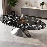 Table basse ovale de luxe en acier inoxydable avec plateau en marbre pour hôtel et salon