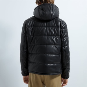 Giacca Invernale Nera Imbottita in <span class=keywords><strong>Pelle</strong></span> con Cappuccio - Product Image 2