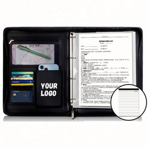 Promo Gifts Custom Logo A4 Business Leather Professional Padfolio Organizer Zippered Resume <b>Portfolio</b> <b>Folder</b> Binder - Product Image 1