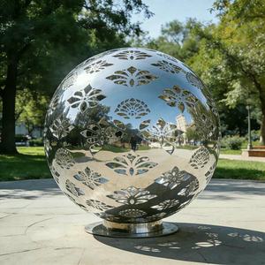 Лазерно-гравированные садовые скульптуры-сферы с цветочным узором для декора городских парков - Product Image 5