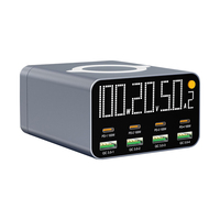 Station de charge USB C PD multi-ports 120W Chargeur de bureau 8 ports avec écran LCD, 100W PD QC3.0 22.5W, Chargeur sans fil 15W