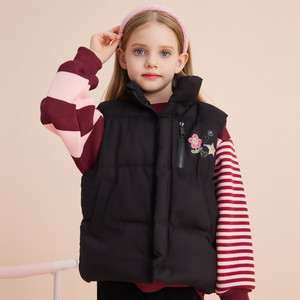 <strong>Black</strong> Padded Turtleneck Zipper Kids Sleeveless Vest-Solid Color Warm <strong>Gilet</strong> for <strong>Girls</strong> 3-8 Years Autumn Winter - Product Image 1