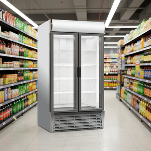 Refrigerador de exhibición de bebidas de refrigeración por aire con puerta de vidrio doble con bisagras verticales de temperatura única comercial de 1045 L para bebidas - Product Image 3