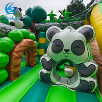 Panda bunga tema bambu tunas anak-anak istana melompat rumah meluncur tempat bermain dalam ruangan dan luar ruangan untuk anak-anak