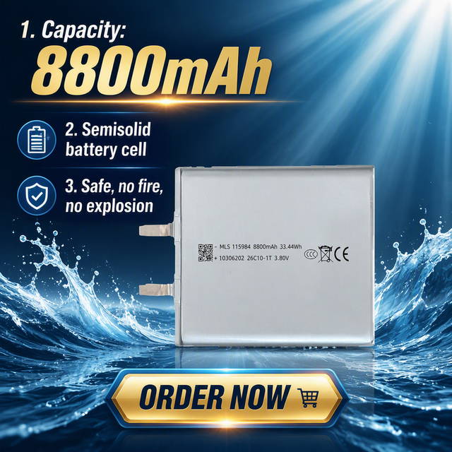 Semisolid Lithium Ion Soft Pack Cell 115984 8800mAh 3.80V 33.44Wh Safe No Fire No Explosion for Portable Electronic Power