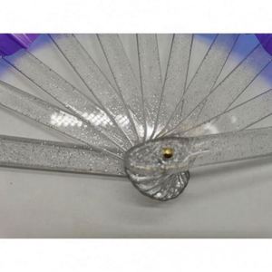 New Arrival High Quality Durable Custom Printed Cool Iridescent Reflective Neon Plastic Rib PVC Large <b>Hand</b> <b>Fan</b> Purple - Product Image 5