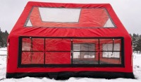 Tente de camping gonflable de luxe rouge à 2 chambres, résistante au froid et imperméable, tente chaude d'hiver avec cheminée, tente à air détachable pour salon