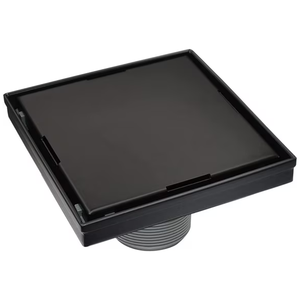 Desagüe de Piso para Baño Moderno de Acero Inoxidable 304 Negro Mate con Brida y Rejilla con Patrón Cuadrado, Alto Caudal - Product Image 1