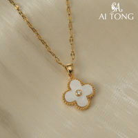 Collier pendentif classique trèfle à quatre feuilles en acier inoxydable plaqué or 14 carats, cuivre et zircon, mignon, tendance, pour cadeau d'anniversaire