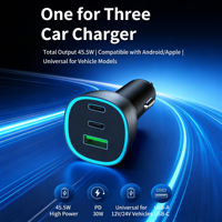 Cargador de Coche de 45.5W y 3 Puertos, 12-24V, Cargador Rápido USB-C PD de 30W, Adaptador USB-A QC 3.0 con Indicador LED para iPhone y Android (Resistente al Fuego)