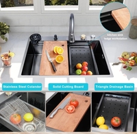 Évier de cuisine cascade en acier inoxydable avec rinceur en verre Évier de cuisine encastré avec robinet extractible à 360 ° pour la cuisine
