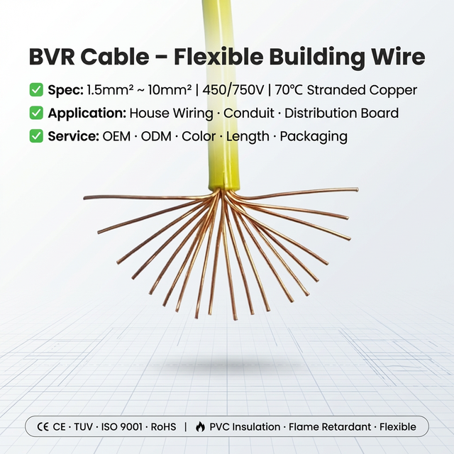 BVR House Wiring Cable 1.5-10mm² Single Core Copper Conductor, PVC Insulated 300V/500V Building Electrical Wire