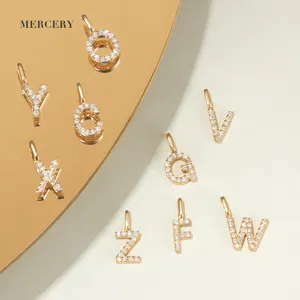 Mercery jóias pingente ouro real alfabeto, polido letras conjunto de pingente tendência 14k ouro sólido diamante pingente para colar