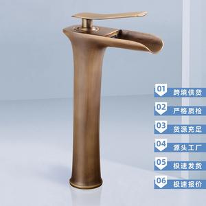 Grifo de cascada retro de cobre, montaje en cubierta, válvula de cerámica, diseño rústico, grifo para lavabo de baño, agua fría y caliente - Product Image 4