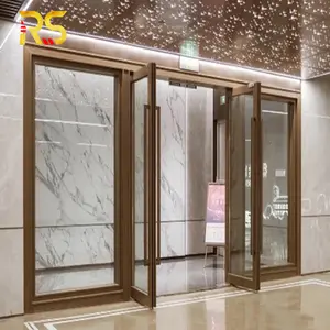 Puerta de entrada abatible de vidrio con marco de acero inoxidable de resorte de piso de tienda de personalización de alta gama