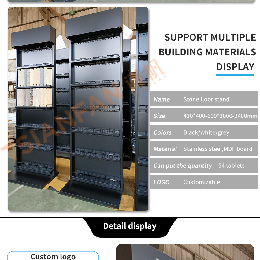Tsianfan Custom Showroom Floor Quartz Stand Stone Sample Frame Artificial Tower Tile Display Rack Standing Marble Display Stand