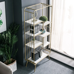 Modern lüks altın paslanmaz çelik <span class=keywords><strong>Bookrack</strong></span> ile yerden tasarruf paneli ahşap tarzı oturma odası ev Bar yemek otel kullanımı için - Product Image 3