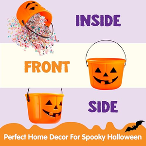 Seau à bonbons d'Halloween en forme de citrouille Jack O'Lantern avec poignée, fournitures de fête d'Halloween - Product Image 4