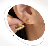 Boucles d'oreilles fantaisie en or 14 carats pour femmes coupe coussin petit diamant jaune couleur géométrie de mariage 0.36CT