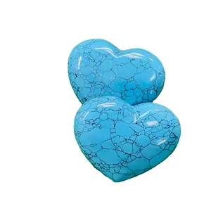 Wholesale Natural blue turquoise Hand Carved puffy Heart Shape Quartz Energy Crystal For Decoration