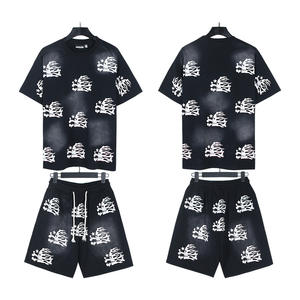 Commerce transfrontalier <span class=keywords><strong>en</strong></span> gros : <span class=keywords><strong>Ensemble</strong></span> short à manches courtes délavé Hell Star, style vieilli, tendance homme et <span class=keywords><strong>femme</strong></span> - Product Image 3