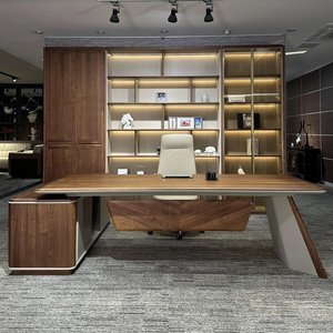 Escritorio de Oficina Ejecutivo de Alta Gama en Madera de Nogal con Gabinete de Almacenamiento, Mesa Ejecutiva Moderna para Oficina en <span class=keywords><strong>Casa</strong></span> - Product Image 1