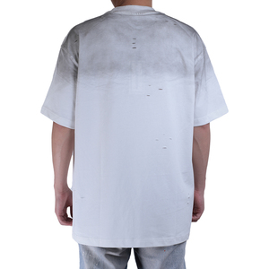 Camisetas de algodón 100% personalizadas para hombres de gran tamaño y cuello largo y grueso patrón de estampado de alfabeto degradado tela de punto de peso pesado - Product Image 3