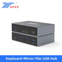 KMFU USB KVM Switch untuk 2 PC Berbagi Keyboard Mouse dengan Pencerminan Layar Perangkat Transfer Data Tanpa Hambatan Hub Plug and Play