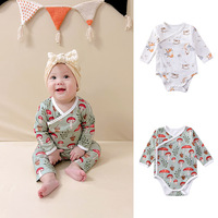 Jumpsuit bayi katun, jumpsuit lengan panjang kasual untuk bayi baru lahir, ukuran penutup kancing 12-18 bulan, Model baru musim gugur 100%