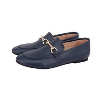 Mocassins pour femmes en cuir bleu marine haut de gamme à boucle métallique, prix de gros